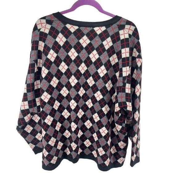 Rafaella Womens Cardigan Sweater Check Button Merino Wool Acrylic Black Red 3X - Picture 2 of 8